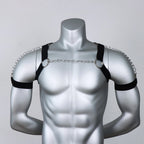 Black Punk Style Adjustable Tightness PU Metal Chain Half Harness Punk Belt Men Top Chest Suspender for Cosplay Party