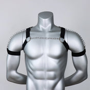 Black Punk Style Adjustable Tightness PU Metal Chain Half Harness Punk Belt Men Top Chest Suspender for Cosplay Party