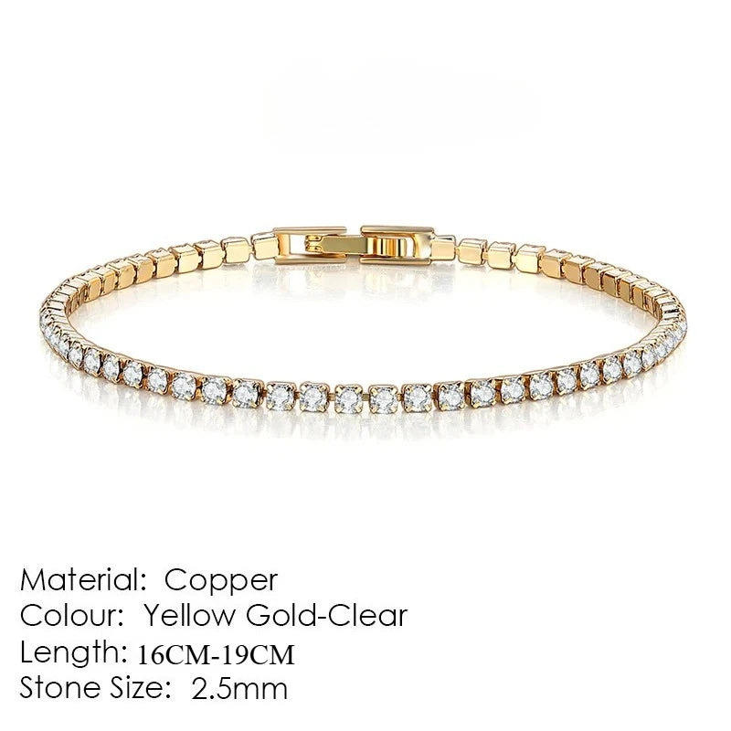 Fashion 2.5mm Zirconia Tennis Bracelet for Women Crystal Charm Designer Tennis Thin Chain Bracelet on Hand Wedding