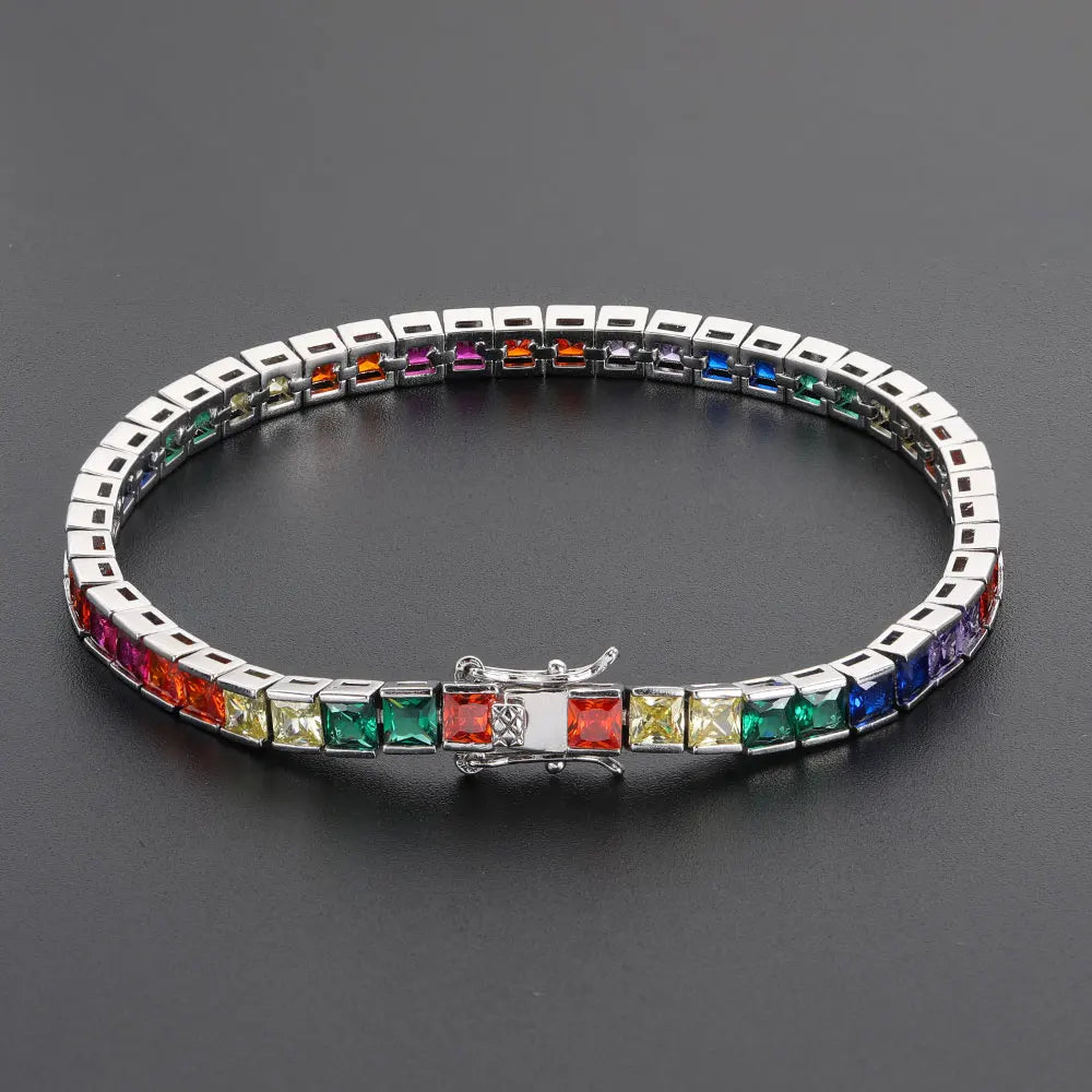 Gold Rainbow Tennis Necklace Iced Out 4MM 18K
