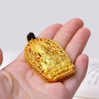 Unisex 24K Gold (AU999) Avalokitesvara Pendant | Solid gold 3D statue, chiseled lotus patterns in matte ancient finish
