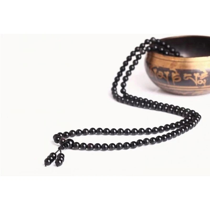 Buddha Rosary Black Bead Stretch Bracelet for Men and Women