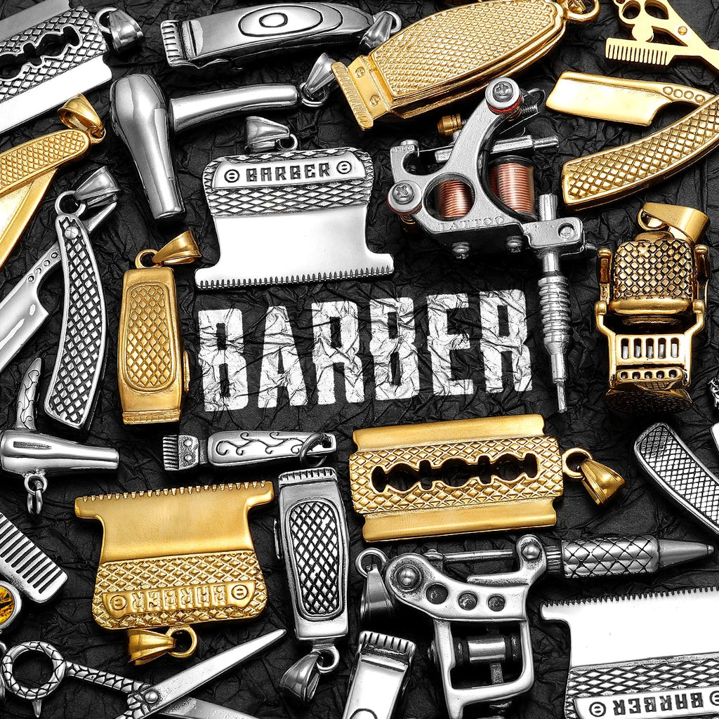 Barber Tools Pendant Necklace — Stainless Steel