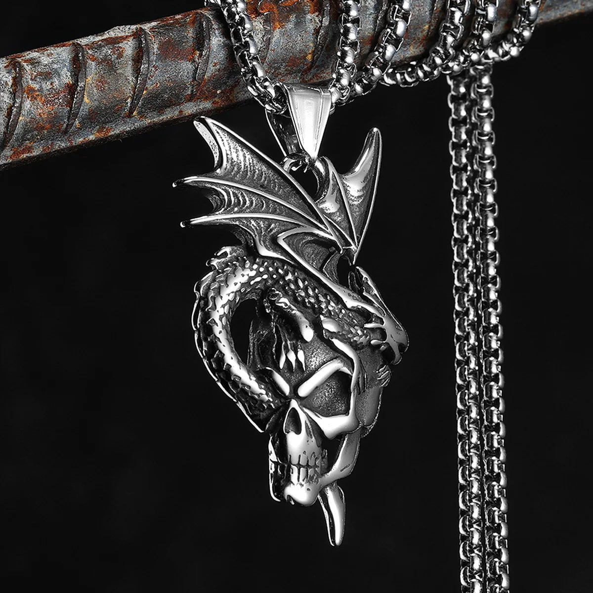 Dragon Skull Stainless Steel Pendant Necklace