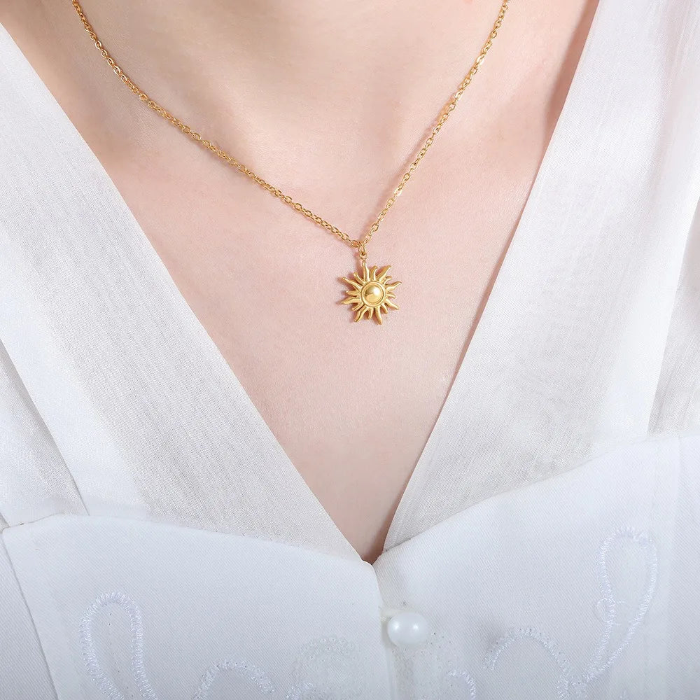 Gold Sun Stainless Steel Pendant Necklace