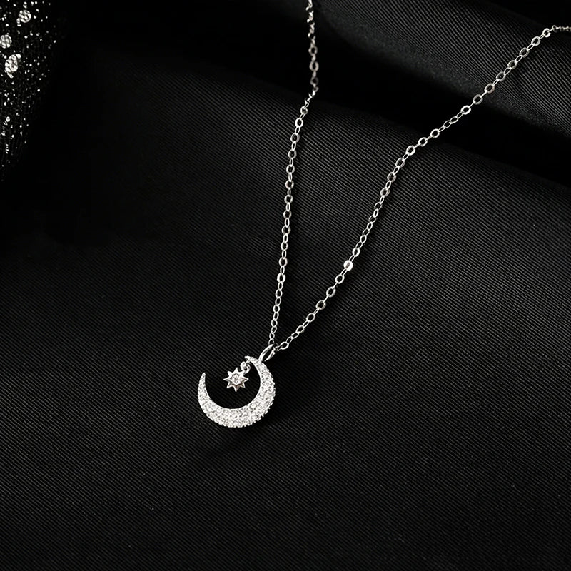 Fresh Star Moon Pendant Necklace for Women Sparkling Elegant Dainty Neck Accessory Charms Gentle Wedding Party Jewelry