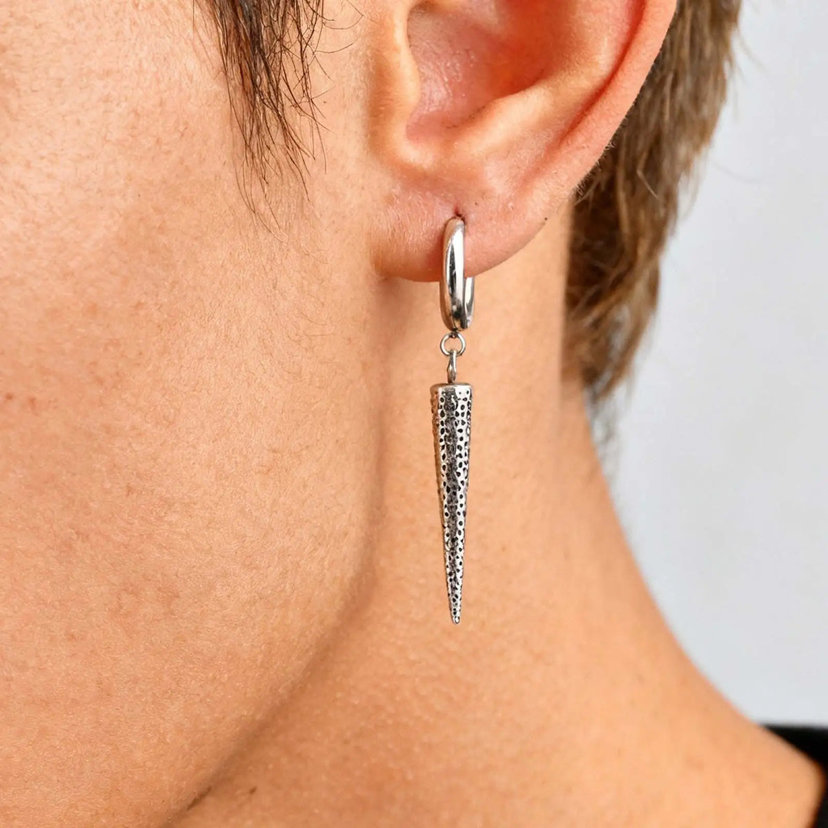 Gothic Cone Long Drop Earrings for Men — Stainless Steel