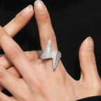 Iced Out Lightning Bolt Ring for Men — Two-Tone CZ Pave