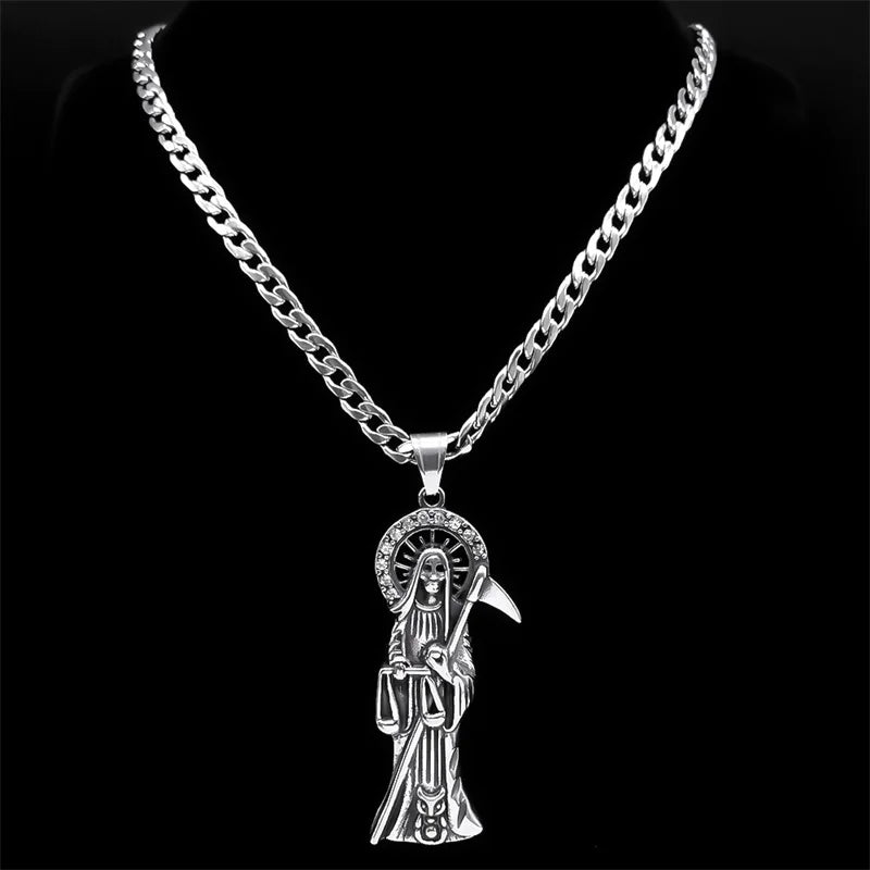 Santa Muerte Stainless Steel Pendant Necklace