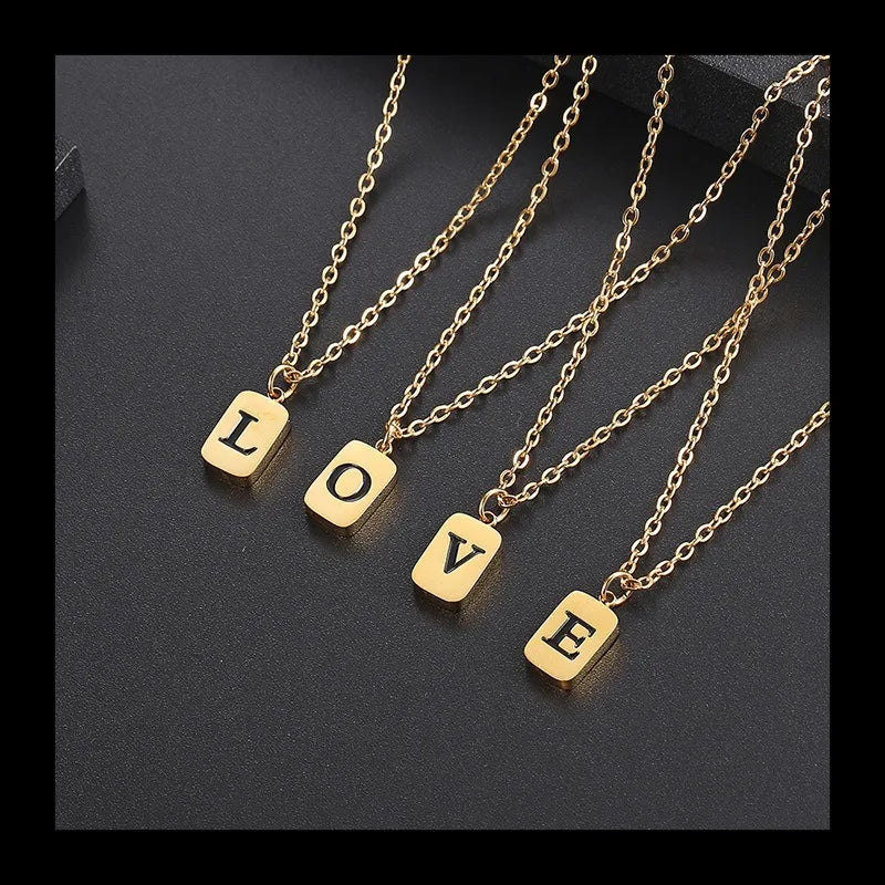 Letter Pendant Square Chain — Gold