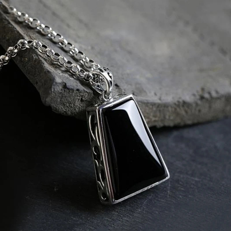 Geometric Retro Pendant Necklace — Two-Tone Chain, 45cm