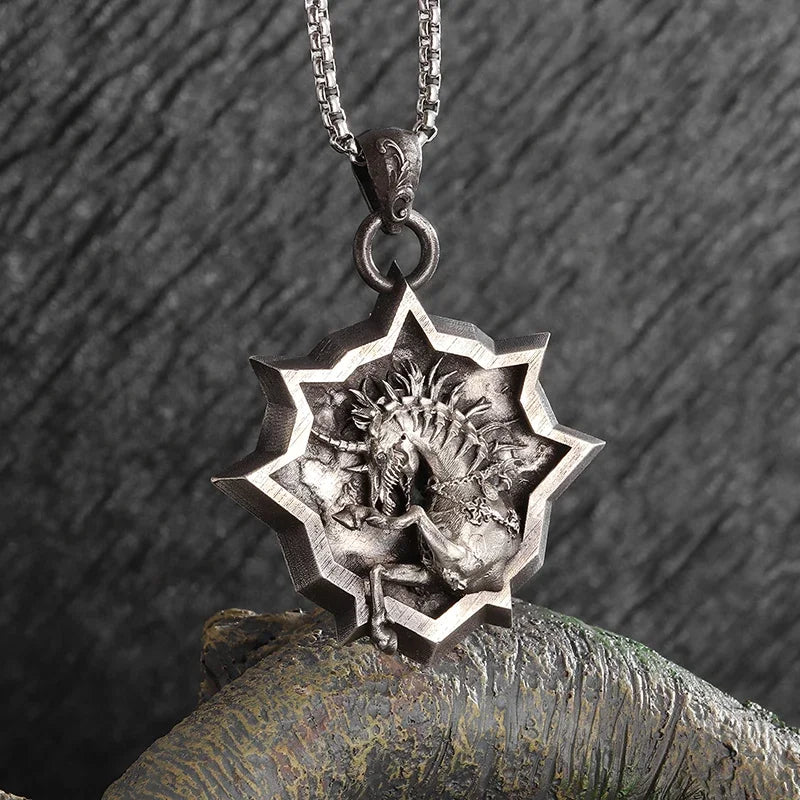Sun Hugging Moon Round Pendant — Stainless Steel