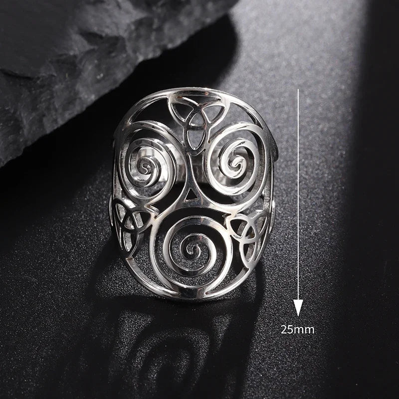 Stainless Steel Adjustable Triskele Rings Celtic Knot Spiral Amulet Rings for Women Triskelion Irish Jewelry Christmas