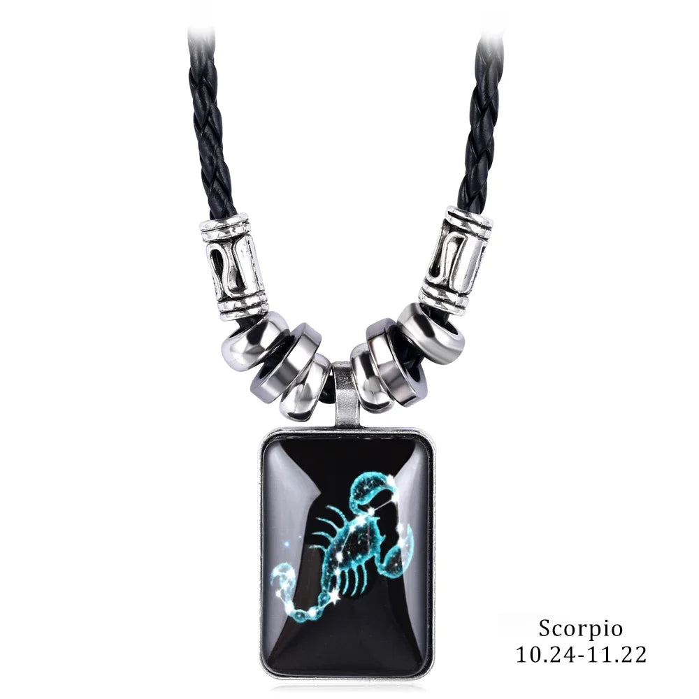2024 Personalized Pendant Necklace Galaxy Constellation Design 12 Zodiac Sign Horoscope Astrology Necklace For Women Men Resin J