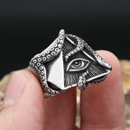 Steel Ring Vintage Masonic Punk Octopus Eyes