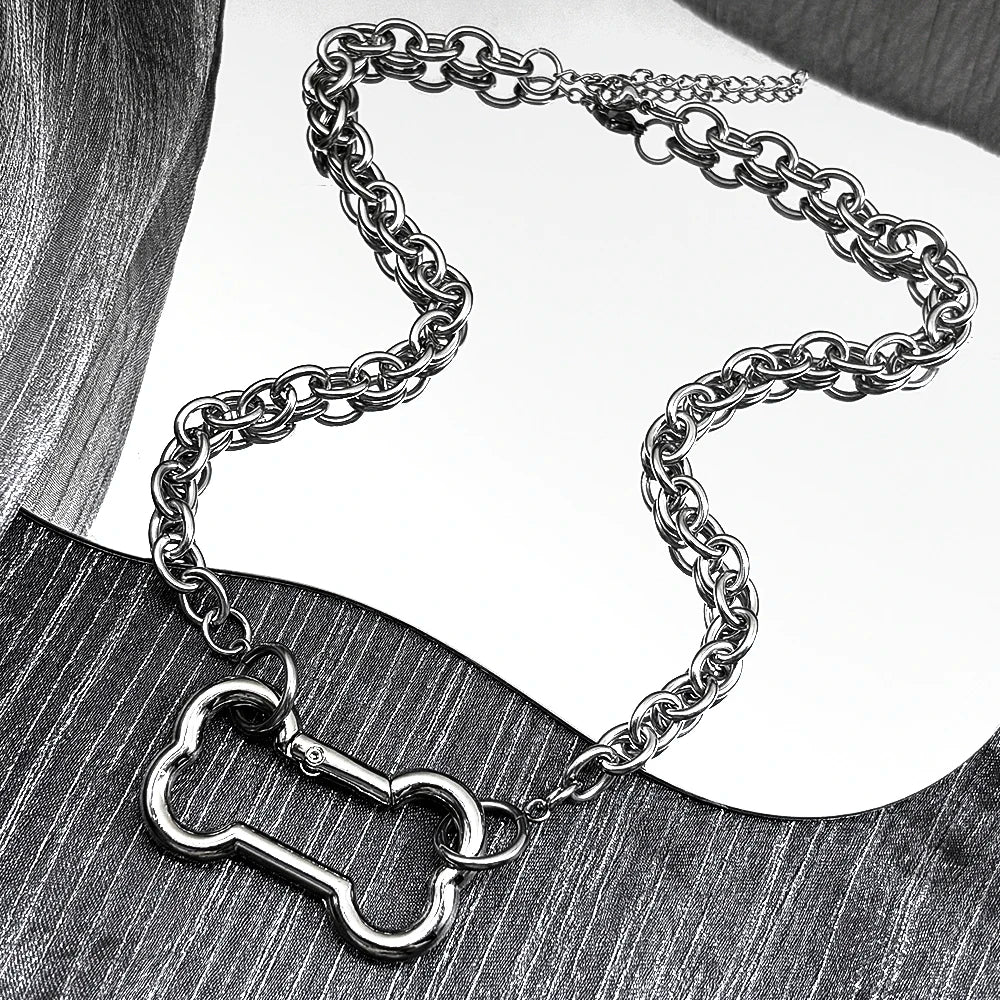 Punk Korean Dogs Bone Pendant Necklace For Women Egirl Stainless Steel Silver Color Cool Accessory Cute Diy Chain Jewelry Goth