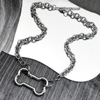 Punk Korean Dogs Bone Pendant Necklace For Women Egirl Stainless Steel Silver Color Cool Accessory Cute Diy Chain Jewelry Goth