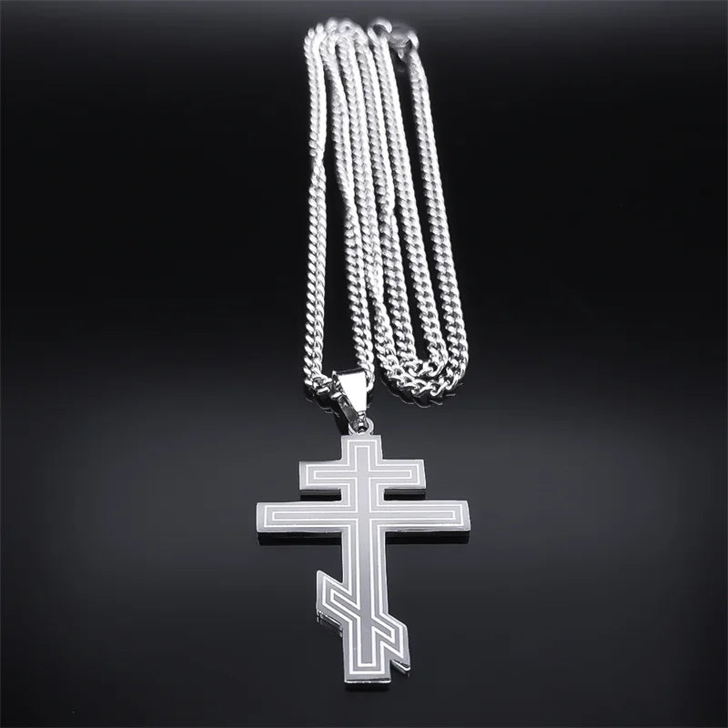 Hip Hop Stainless Steel Orthodox Cross Necklace Faith Christ Amulet Pendant Necklaces Classic Religious Jewelry Gifts