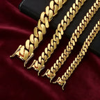 Gold Cuban Chain Necklace 10/12/15/22MM Smooth