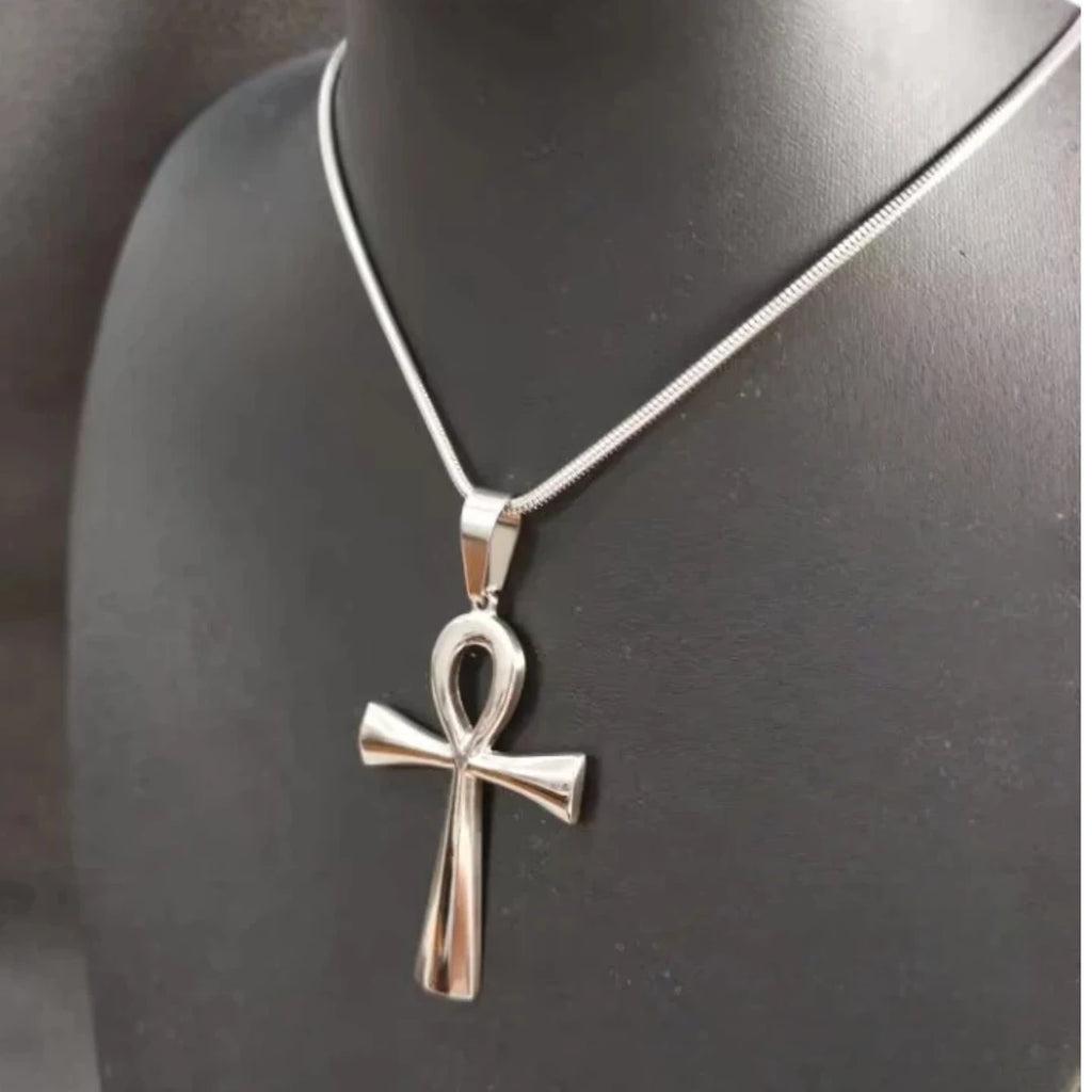 Trendy Mythology Key Of Life Pendant Silver Color Stainless Steel Egyptian Ankh Collar Chains Necklace for Men Women Jewelry