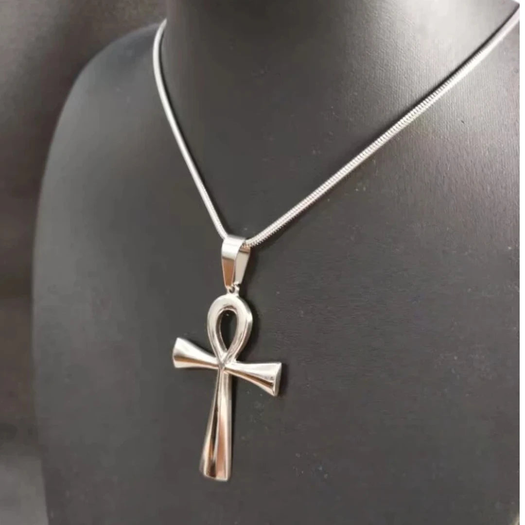 Trendy Mythology Key Of Life Pendant Silver Color Stainless Steel Egyptian Ankh Collar Chains Necklace for Men Women Jewelry