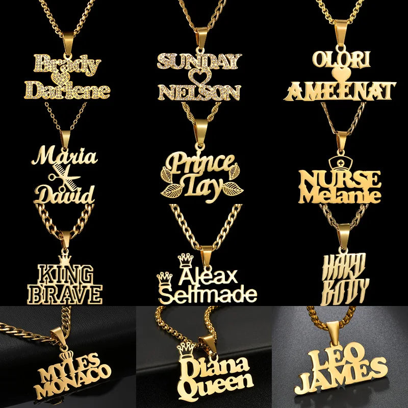 Multiple Styles Personalized Custom 2 Names Necklace Stainless Steel For Men Women Big Size Pendant Christmas Jewelry Gifts