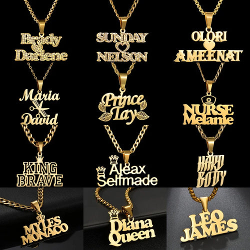 Multiple Styles Personalized Custom 2 Names Necklace Stainless Steel For Men Women Big Size Pendant Christmas Jewelry