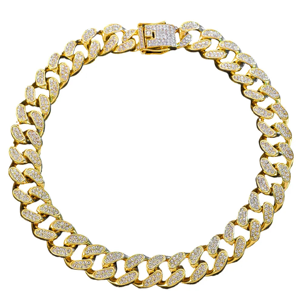 Full Crystal Cross Pendant Cuban Chain Necklace — Two-Tone