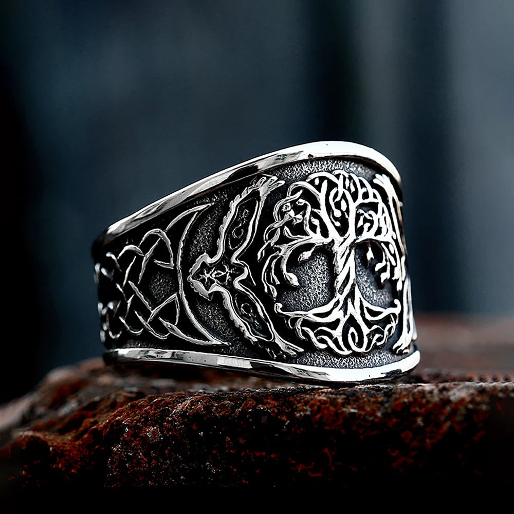 Vintage Viking Tree Of Life Ring For Men Nordic Mythology Stainless Steel Yggdrasils Ring Fashion Amulet Viking Jewelry Gift