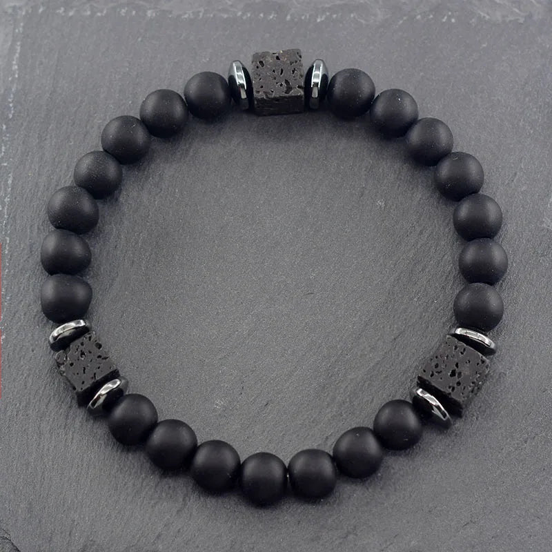 Retro Black Block Volcanic Bracelets Men Women Frosted Onyx Lava Beads Jewelry Yoga Meditation Birthday Gift Wholesales