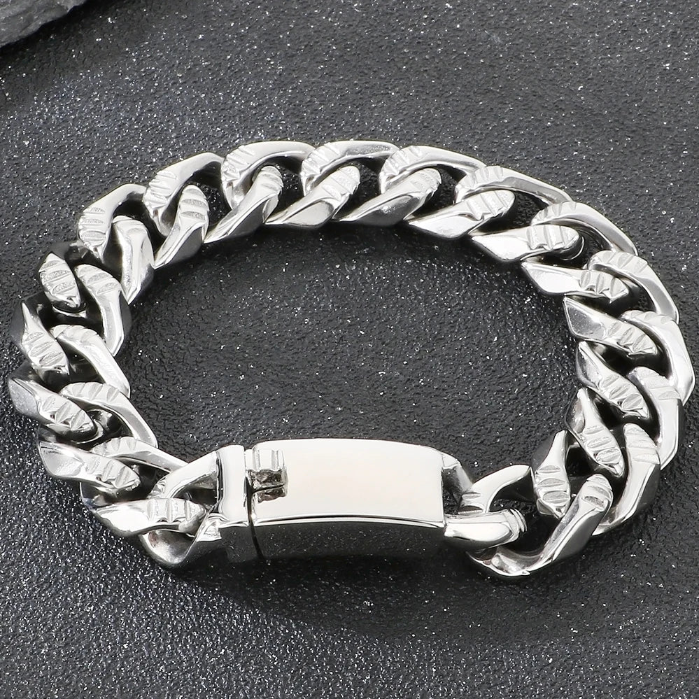 Men's Hip Hop Stainless Steel Cuban Link Bracelets Classic 16MM Width Vacuum Plated Chunky Chain Bracelet for Man Never