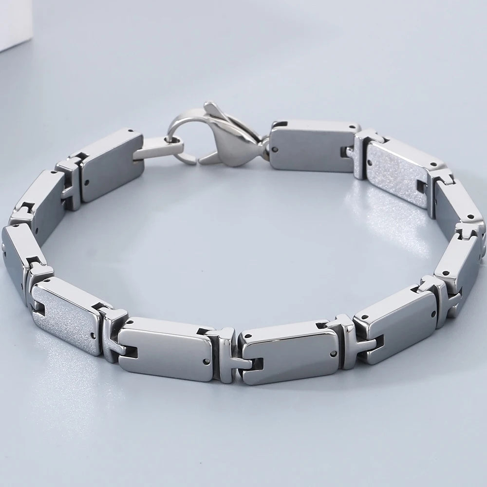 Heavy Tungsten Steel Man Bracelets for Men Woman Gold Color High Polished 7MM Width Link Chain Hand Bracelet Men