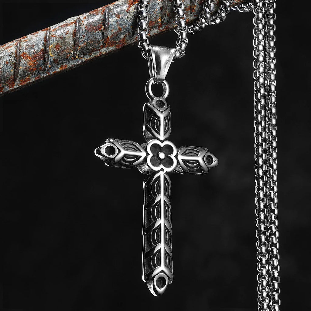 Engraved Cross Stainless Steel Pendant Necklace