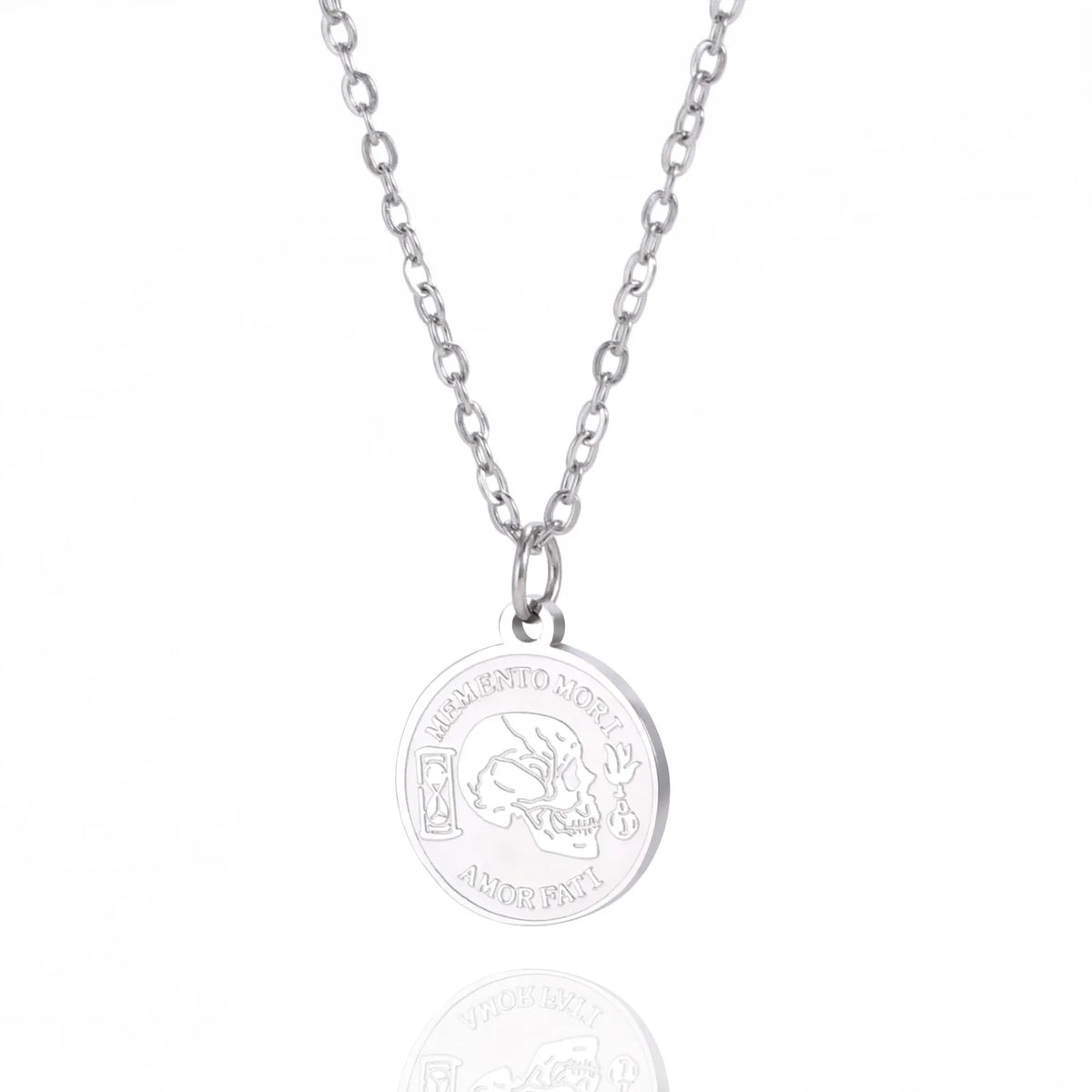 “Memento Mori-Amor Fati”Necklace Fashion Goth Punk Skeleton Stainless Steel Engraving Pendant Necklace Jewelry Christmas Gifts