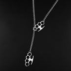 Hip Hop Stainless Steel Knuckles Necklace Black Y‑Shape Chain Knuckle Duster Necklace for Men Women Punk Streetwear