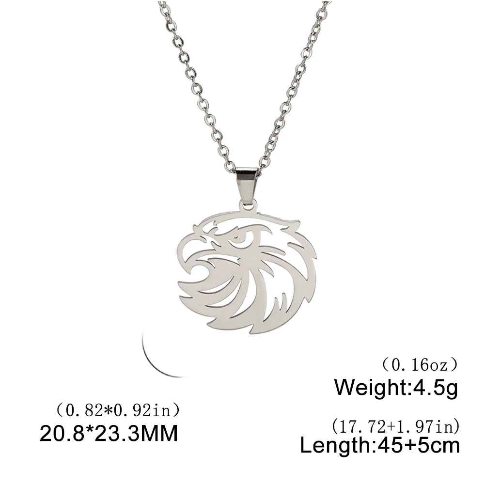 Openwork Eagle Head Pendant Necklace — Stainless Steel