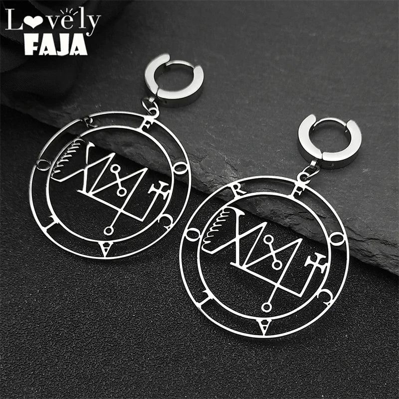 Baphomet Steel Earrings Sigeal Sigil Lucifer Satan
