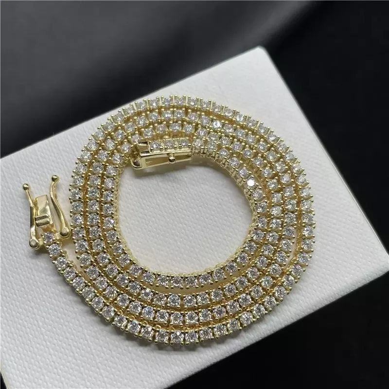 Hiphop S925 Silver 2mm Moissanite Tennis Chain Necklace for Women Men Miami Iced Out Bling Moissanite Diamond Link Necklaces Gra