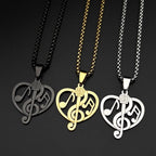 Heart Treble Clef Microphone Pendant Necklace Stainless Steel Gold Color Music Note Jewelry Gift Singer Musician