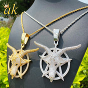 Iced Out Goat Star Circle Pendant Necklace — Gold