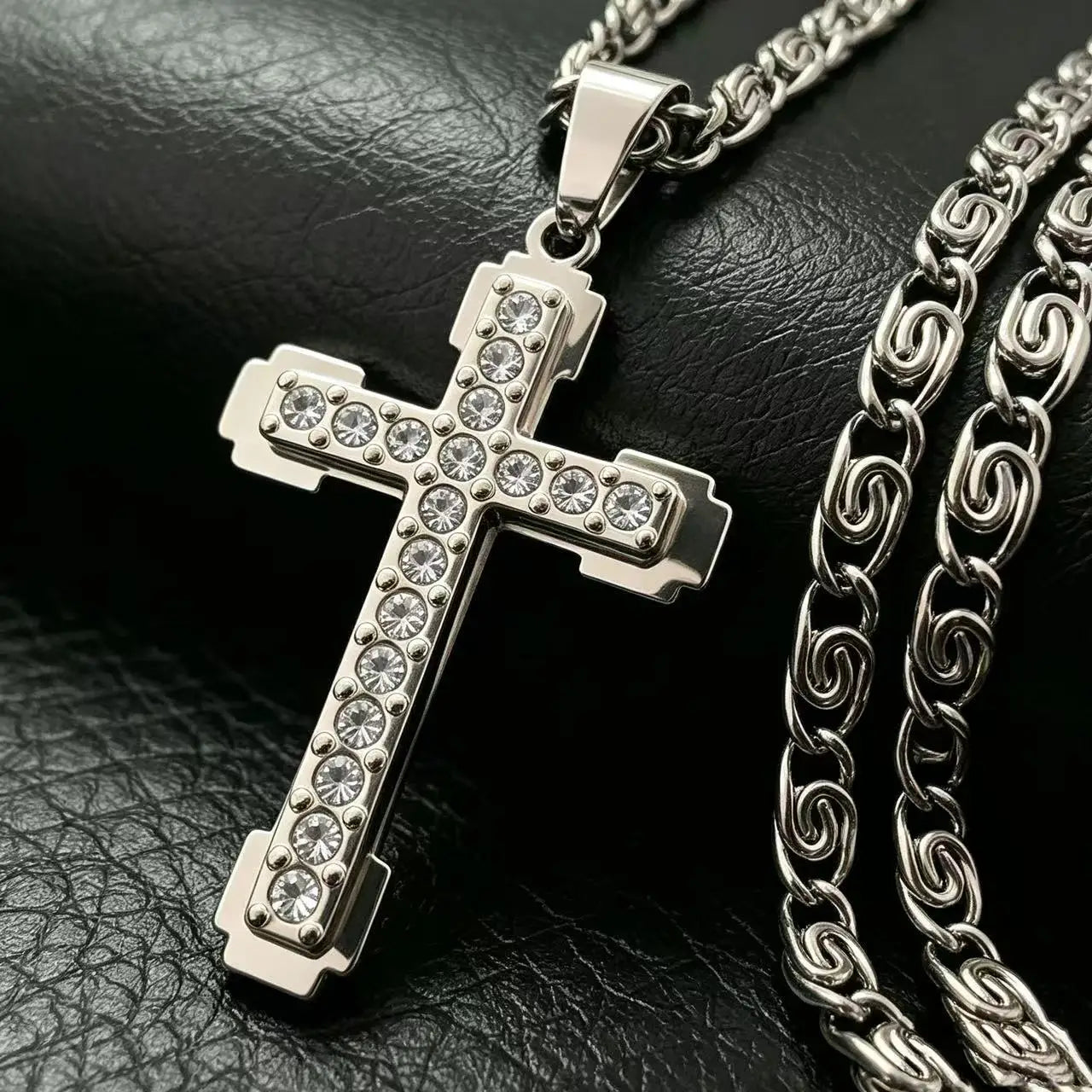 Iced Cross Stainless Steel Pendant Necklace