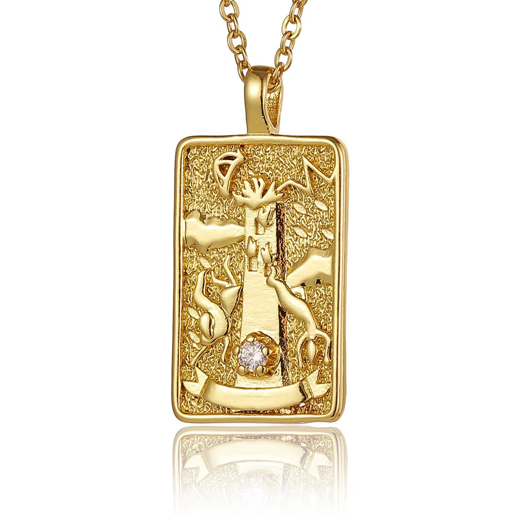 22 Style Classic Tarot Card Pendant Necklace Double Sided Zircon Tarot Necklace Major Arcana Empress Sun Star Sign