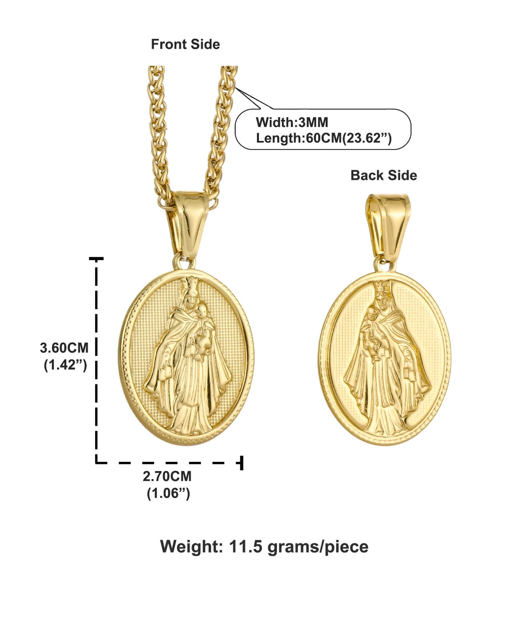 Virgin Mary Stainless Steel Pendant Necklace