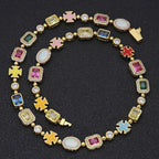 Cross Chain Necklace Iced Out Colorful Gemstone