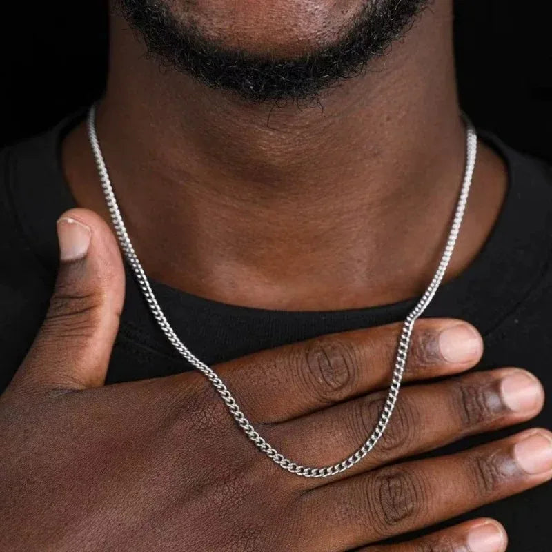 2mm Men's Cuban Chain Necklace Simple 925 Sterling Silver Necklace Fashion Titanium Steel Jewelry Trend Party