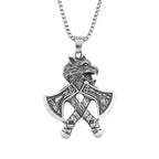 Viking Double Axe Wolf Head Pendant — SS