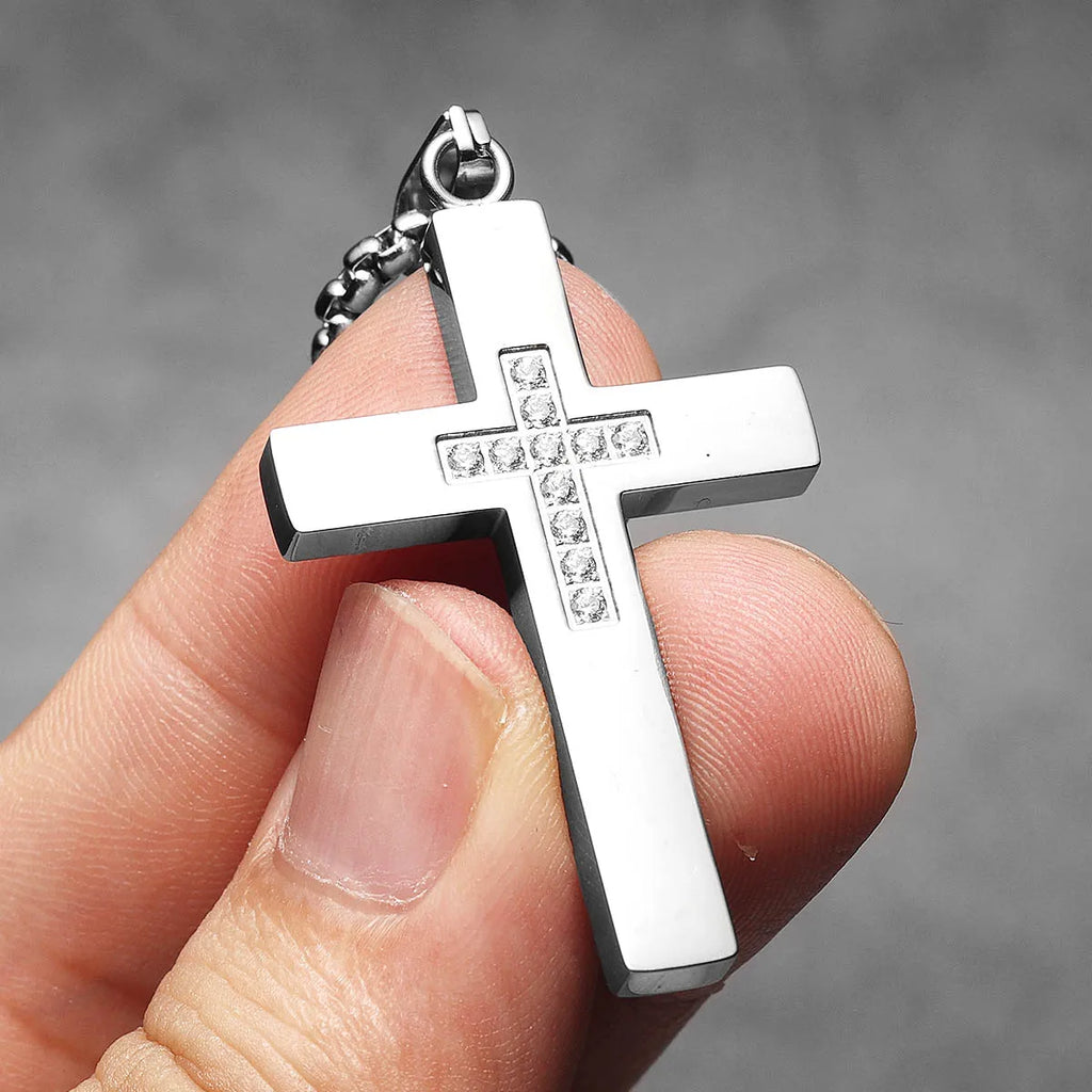 Cross Gemstone Pendant — Stainless Steel