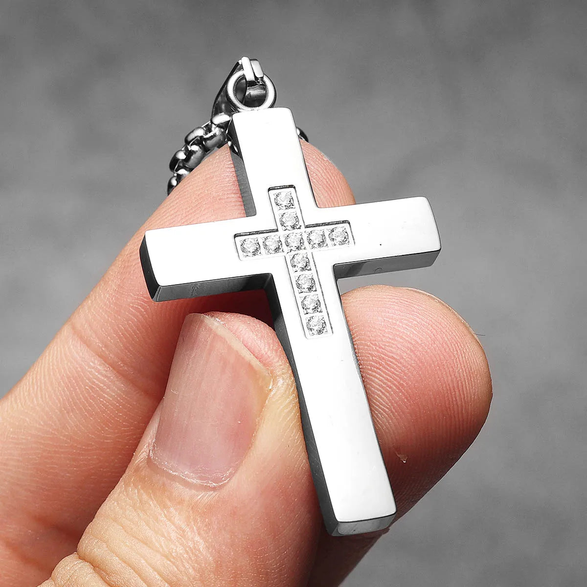 Cross Gemstone Pendant — Stainless Steel