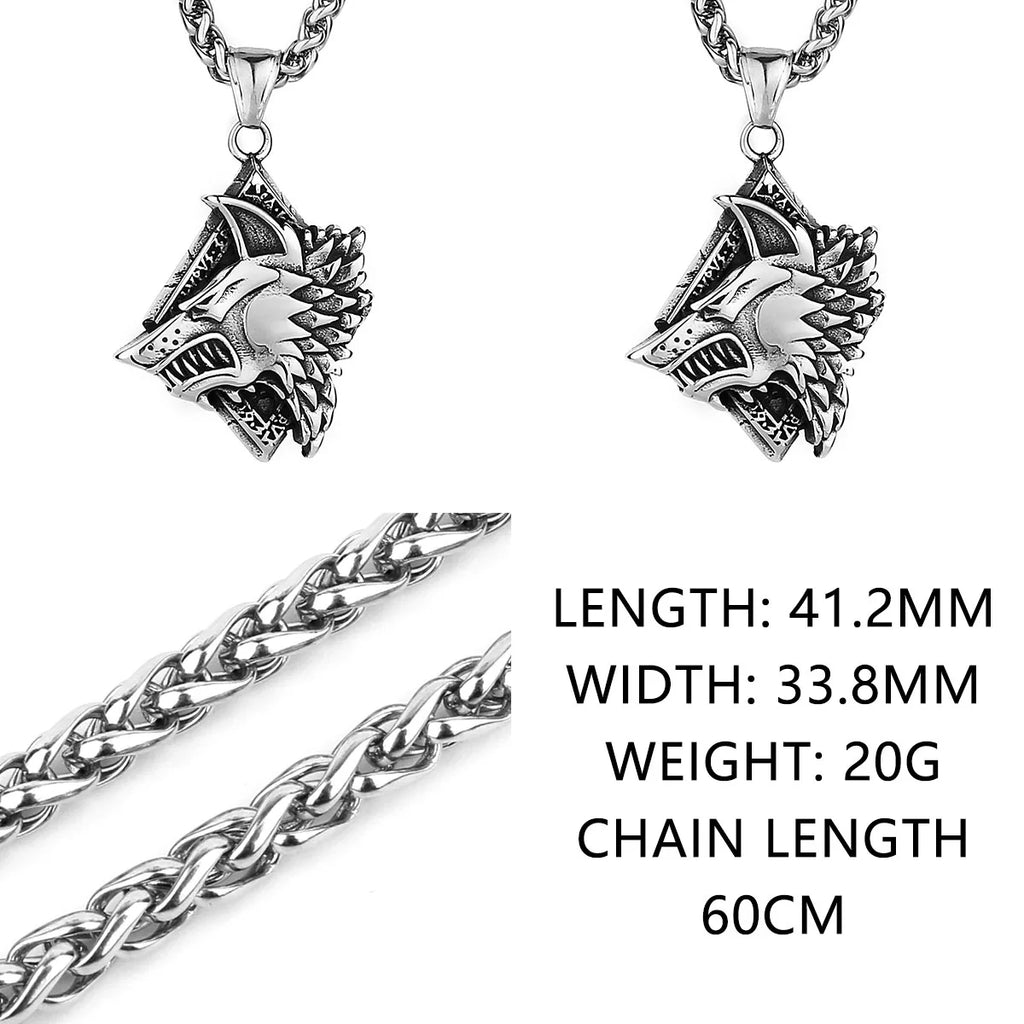 Viking Wolf Head Geri and Freki Necklace — Stainless Steel