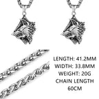 Viking Wolf Head Geri and Freki Necklace — Stainless Steel